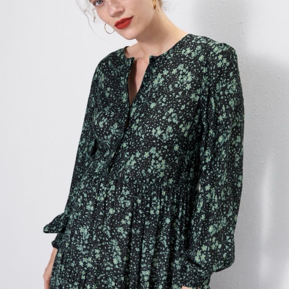 Zara The Angel Floral Midi Dress in Green and Black - Picture 5 of 7